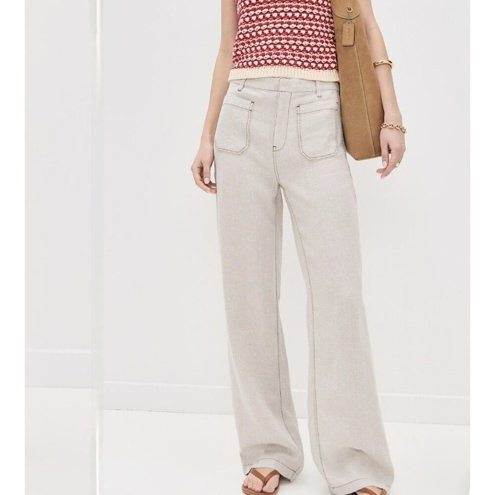 Madewell Patch Pocket Flare 100% Linen Wide Leg Pant Beige 0 Neutral Preppy Luxe